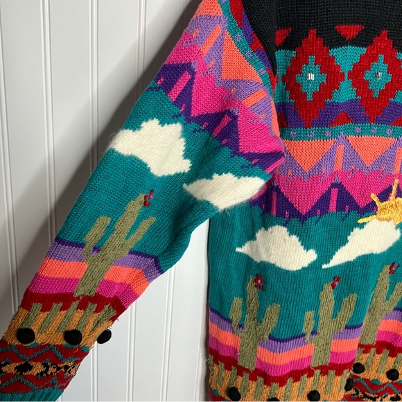 vintage sweater womens Medium Oversized Tribal Southwestern Aztec Desert Artsy - Picture 7 of 12